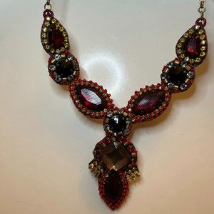 Anthropologie red jewel statement necklace